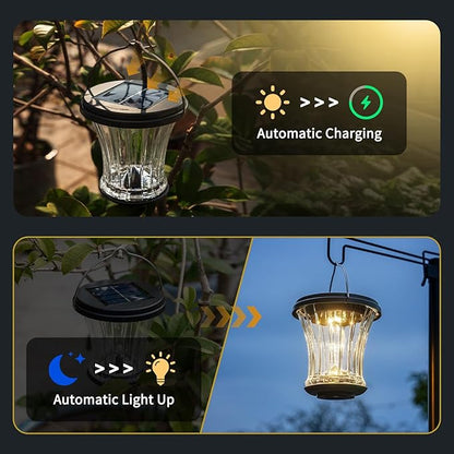 Glass Solar Lantern Outdoor, Waterproof Hanging Solar Lights for Outside with Modular Design, 3000K LED, Auto On/Off Table Lamp for Garden Patio Yard Fence Wall Decorative, Warm White(4 Pack)