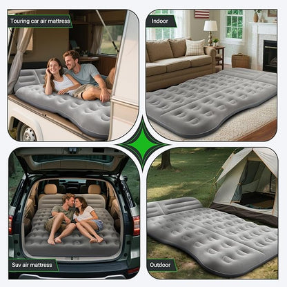 SUV Air Mattress， Thickened Flocked Camping Bed for Car Trunk & Back Seat ， Includes Electric Pump & 2 Foot Pedals ， Portable Inflatable car Mattress (Gray)