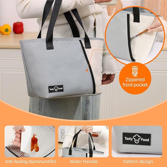 Lunch Bag for Women Men, Reusable Lunch Tote Lunch Box, Large Capacity Leakproof Lunch Tote Bags with Front Pocket for Work Office Picnic or Travel (Purple)