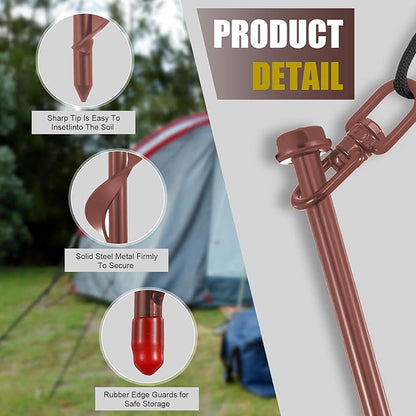 Reginary 6 Pcs Ground Anchors Screw in Tent Stakes Heavy Duty Trampoline Anchors High Wind for Camping Canopy Carport Sheds Beach Sand Stakes Metal Swing Set (Brown)