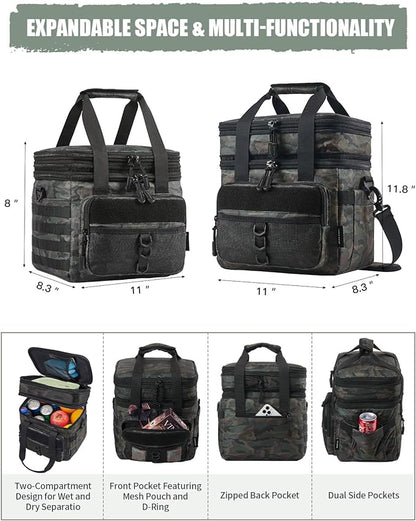 JOYHILL Tactical Lunch Box for Men, Double Deck Expandable Insulated Lunch Bag, Large Durable Thermal and Cooler Bag for Adult, Modern Leakproof Bag for Adult Work, Camping, Picnic, Navy,18 L/24 Can