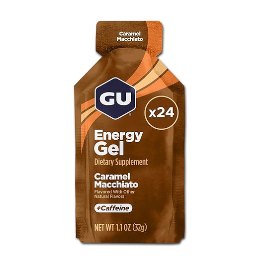 GU Energy Original Sports Nutrition Energy Gel, Vegan, Gluten-Free, Kosher, and Dairy-Free On-the-Go Energy for Any Workout, 24-Count, Caramel Macchiato