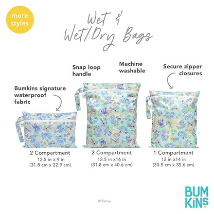 Bumkins Disney Waterproof Wet Dry Clutch Bag for Baby, Travel, Swim Suit, Cloth Diapers, Pump Parts, Pool, Gym Clothes, Toiletry, Strap to Stroller, Daycare, Zip Reusable Bag, Packing Pouch, Stitch