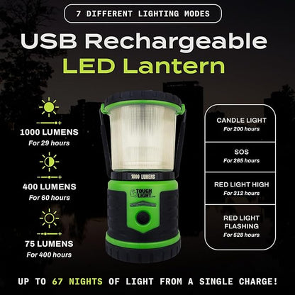 USB Rechargeable Camping Lantern, 1000 Lumens LED Lantern, Tent Lamp, 12000mAh Power Bank, 400 Hour, 7 Modes, Candle Feature, for Outdoors & Emergency