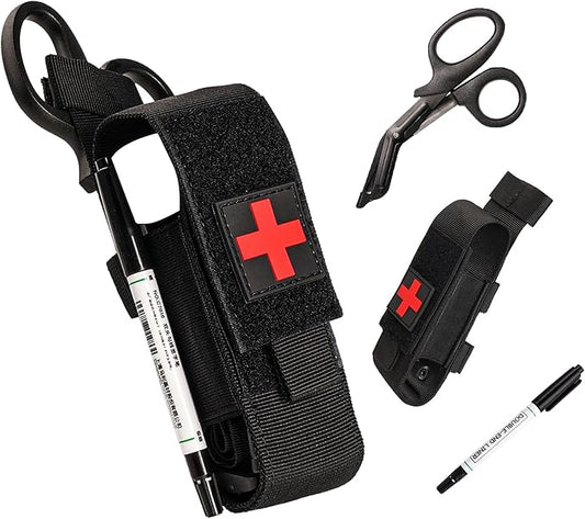 Tactical Molle Tourniquet Pouch Set with Trauma Medical Shear,Penlight,Pen,Molle Tourniquet Holder Holster Kit for Outdoor Hiking Camping Survival First Aid