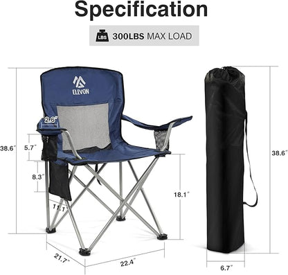 Camping Chair, Portable Folding Outdoor Chair with Arms, Cup Holder and Carry Bag