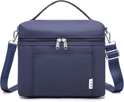 NOL Natural Organic Lifestyle Insulated Lunch Bags for Women Cooler Bag Lightweight Nylon Waterproof Lunch Box For Work (Navy blue, Medium(normal))