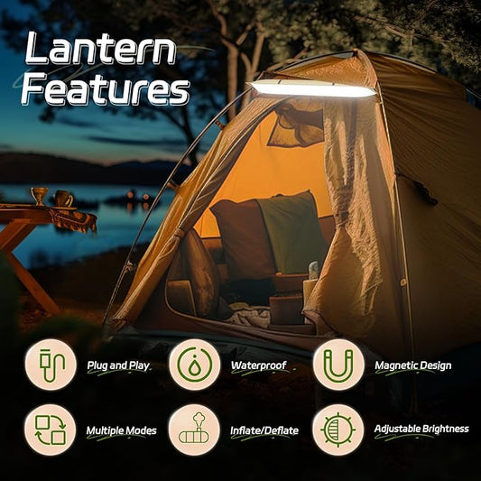 SELORSS Portable Inflatable Folding Outdoor Camping Light, IP66 Waterproof Standard with USB Plug for camping, hiking, traveling and other outdoor environments.(Khaki)