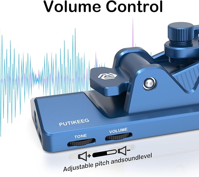 BlueKey Mini CW Key Morse Radio HAM Big Double Paddle Morse Code Key Aluminum Alloy Body with Speaker Base Blue