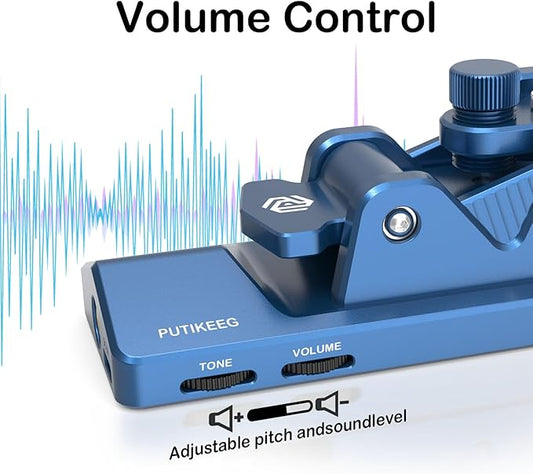 BlueKey Mini CW Key Morse Radio HAM Big Double Paddle Morse Code Key Aluminum Alloy Body with Speaker Base Blue