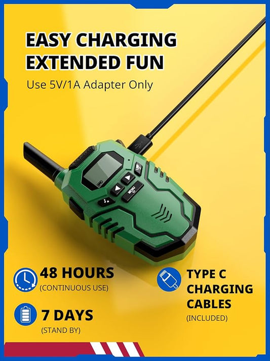 Walkie Talkies for Kids Rechargeable, Long Range 2 Way Radio, Outdoor Camping Games Toy Birthday Xmas Gift for Boys Age 7-12, 2 Pack