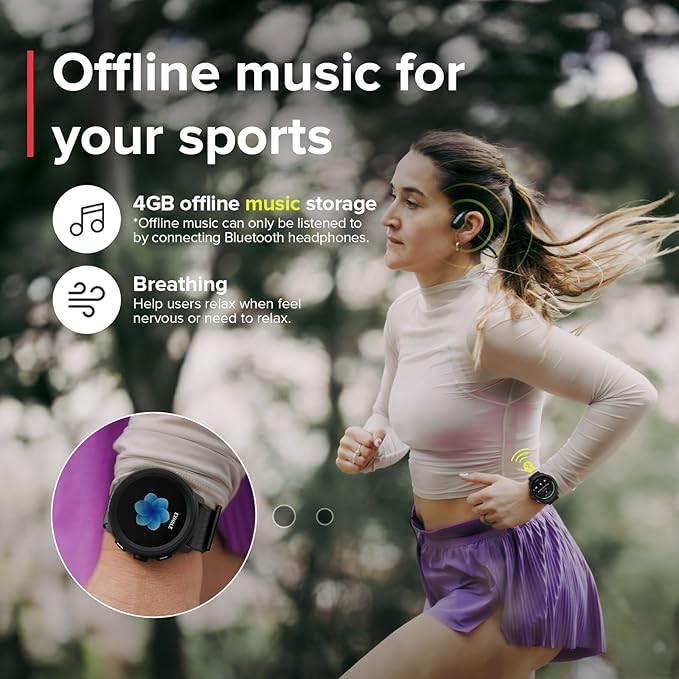 SUUNTO Run Sports Watch, 1.32" AMOLED Touchscreen w/Crown Button, 12D Battery Life, Dualband Accurate GPS, Wrist Heart-Rate & Sleep Health Tracking, 35g Lightweight & 4GB Offline Music, All Black