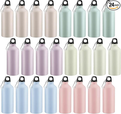 Domensi 24 Pcs 20oz Aluminum Water Bottles Bulk Reusable Water Bottles Lightweight Leak Proof Aluminum Sports with Twist Cap Buckle for Gym, Hiking, Cycling, Camping, Fishing