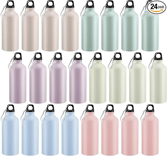 Domensi 24 Pcs 20oz Aluminum Water Bottles Bulk Reusable Water Bottles Lightweight Leak Proof Aluminum Sports with Twist Cap Buckle for Gym, Hiking, Cycling, Camping, Fishing