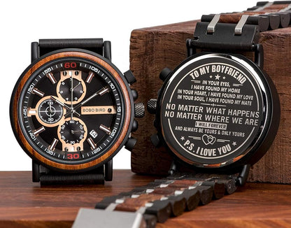 BOBO BIRD S18-1 Personalized Engraved Wood Watch Customized Wooden Watches for Husband Boyfriend Birthday Anniversary