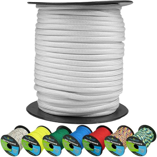 West Coast Paracord 550lb Paracord Spools – 7 Strand Type III Tactical Parachute Cord for Hiking, Camping, and Fishing – White (50 ft)