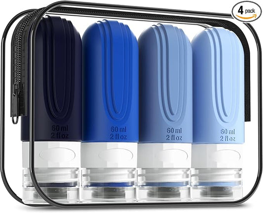 Travel Bottles for Toiletries, Tsa Approved 2oz Travel size Bottles, BPA Free Leak Proof Travel Toiletry Containers, Refillable Travel Accessories with Toiletry Bag for Shampoo Liquid (4 Pack)