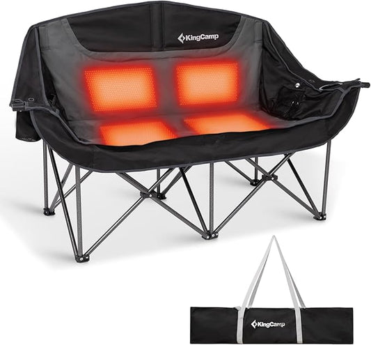 KingCamp Double Camping Chair, Oversized Heavy Duty Loveseat for Adults Portable Folding XL 2 Person Couch Padded Comfortable Two Seat with Cup Holder for Outdoor Lawn Backyard