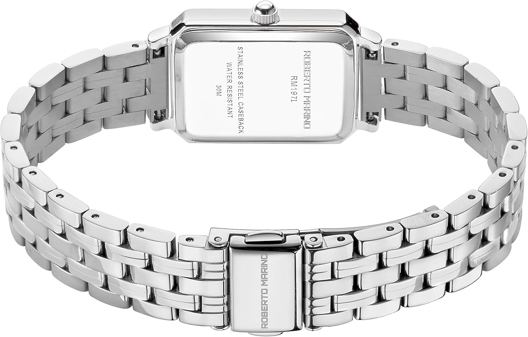 Roberto Marino RM1982 Women’s Luxury Watch Rectangular Gold – Japanese Quartz Movement, Vintage Stainless Steel Design, Silver Dial, Elegant Dress Timepiece, 3ATM Water Resistant – Reloj para Mujer