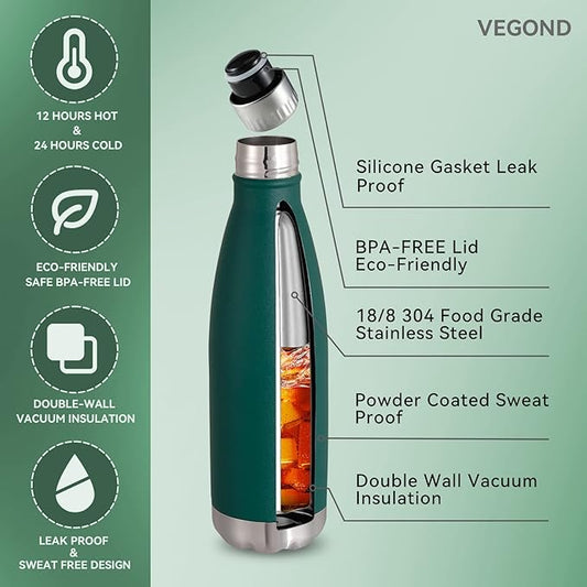 VEGOND 17oz Stainless Steel Water Bottles Bulk, Reusable Metal Sports Water Bottle Keeps Drink Hot and Cold, BPA Free Double Wall Vacuum Cola Shape Insulated Water Bottles for Camping Gym, 4 Pack