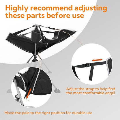 Oversized Hammock Camping Chairs, Folding Swing Chair with 1-Step Design, Swinging Hammock Chair with Adjustable Backrest, Lumbar Support & Headrest for Outdoor&Indoor, Support 400LBS, Black