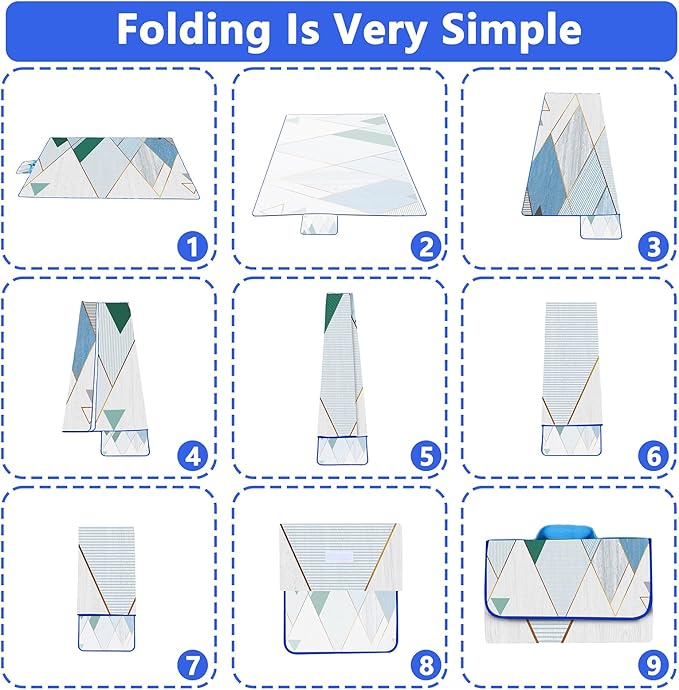 Picnic Blanket, Foldable Waterproof Sand Mat, Extra Large Picnic Blanket Outdoor Picnic Mat Beach Blanket for Park Grass Camping Hiking Travel Family Concerts