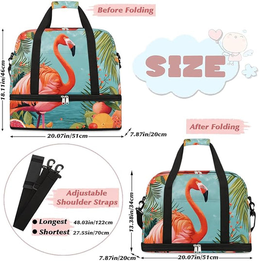 cfpolar Woman Travel Duffel Bag Tropical Flamingo Foldable Tote Carry On Luggage Sports Gym Bag With Shoe Compartment Overnight Weekend Yoga Workout Bag Training Handbag