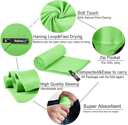 Rainleaf Microfiber Towel Perfect Travel & Gym & Camping Towel. Quick Dry - Super Absorbent - Ultra Compact - Lightweight. Suitable for Trip, Beach, Shower, Backpacking, Pool