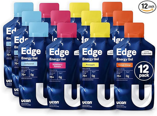UCAN Edge Energy Gel Shots, Variety Pack (12, 2 Ounce Packets) for Running, Training, Workouts, Fitness, Cycling, Crossfit | Sugar-Free, Vegan, & Keto Friendly Energy