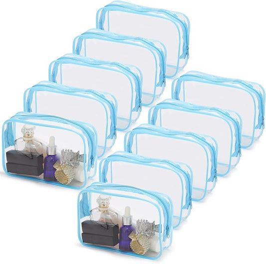 Tbestmax 10 Pack Clear Cosmetic Bags Makeup Bags Portable Waterproof TSA Approved Travel Toiletry Bags Organizer