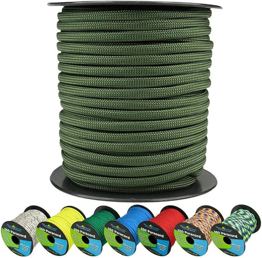 West Coast Paracord 550lb Paracord Spools – 7 Strand Type III Tactical Parachute Cord for Hiking, Camping, and Fishing – Army Green (50 ft)