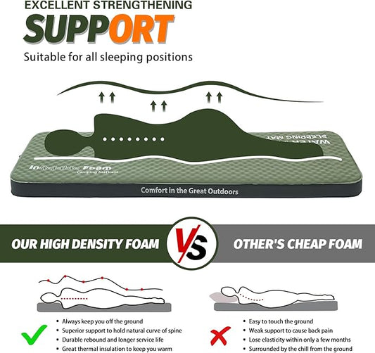 Self Inflating Sleeping Pad, 4in Ultra-Thick Foam Camping Mattress with Air Pump Sack Small Single, Sleeping Mats for Adults Inflatable Camping Pad, Single Bed, Travel, Car, Tent, Home, Army Green