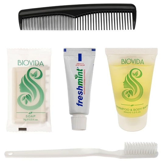 Moda West 96 Hygiene Kits - Bulk Case of Wholesale Basic Toiletry Kits for Men, Women, Travel, Charity 5 Pc Kit