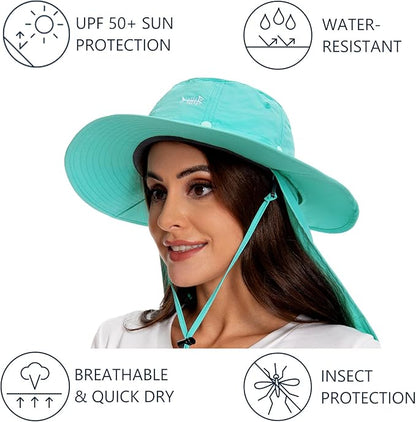 BASSDASH UPF 50+ Mosquito Sun Hat with Hidden Head Net and Neck Flap for Men Women Outdoor Fishing Hiking Camping FH16