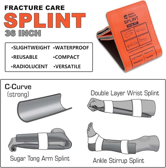 RHINO RESCUE First Aid Splint 36" X 4.3" Orange-Gray, Keep Bones in Position (1, Folded)