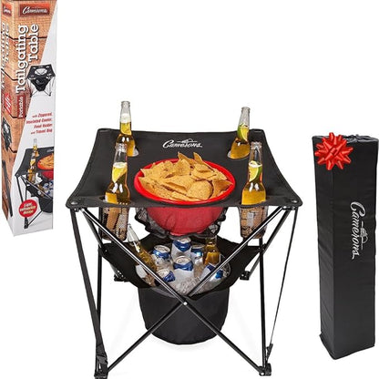 Camerons All-in-One Tailgating Table - Portable Folding Camping Table with Insulated Cooler, Food Basket, Cup Holders & Travel Bag - Collapsible Picnic Table for Fall Football Games & Outdoor BBQs