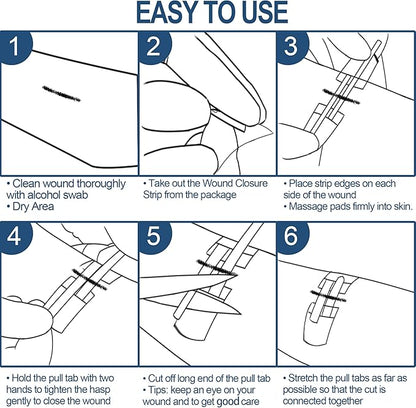Wound Closure Strips - Emergency Laceration Closure Kit to Repair 3 Individual/Combine Wounds Without Stitches, Butterfly Bandages for Wound Closure to Close, Cover Wounds - Quick Clot