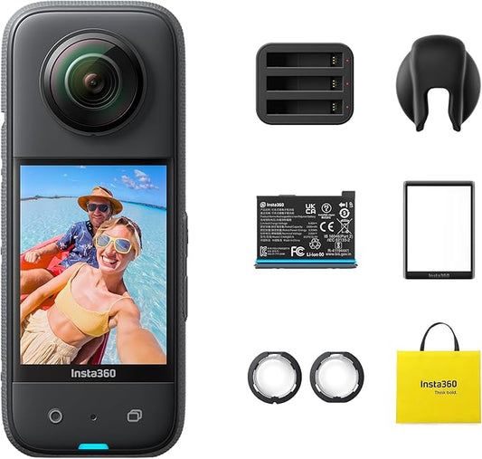Insta360 X3 Action Bundle-Waterproof 360 Action Camera with 1/2" 48MP Sensors, 5.7K 360 Active HDR Video, 72MP 360 Photo, 4K Single-Lens, 60fps Me Mode, Stabilization, 2.29" Touchscreen, AI Editing