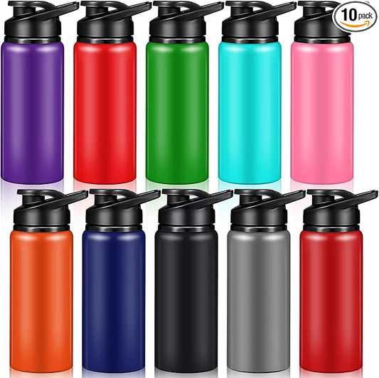 10 Pack 20oz Reusable Aluminum Water Bottles Bulk Operation Christmas Multicolor Outdoor Sports Water Bottles for Travel, Gym, Hiking, Cycling, Camping, Fishing, Snap Lid (Multicolor)