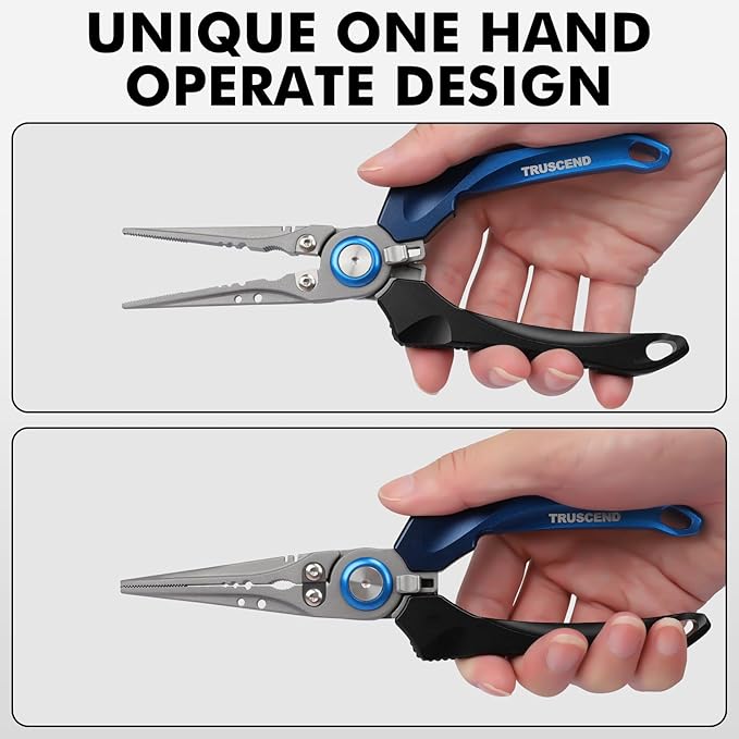 TRUSCEND Lockable Handy Fishing Pliers with Innovative Ergonomic Handle, Saltwater Corrosion Resistant Teflon Coated Fishing Tool, Multi-Function Fishing Gear with Mo-V Cutter