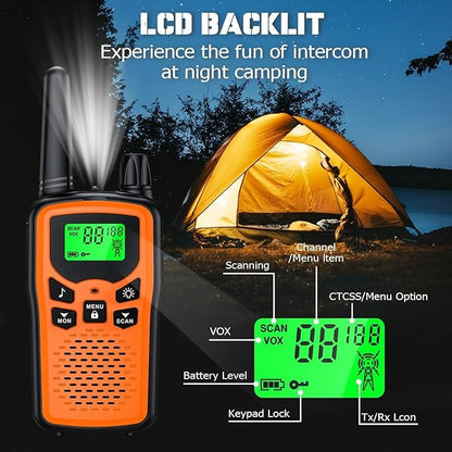 Walkie Talkie Long Range Walkie talkies with Rechargegable for Adults, 22 Channel FRS 2-Way Radios Walky Talky with LED Flashlight for Climbing, Camping Trip and Family Emergency Kit(2 Pack Orange).