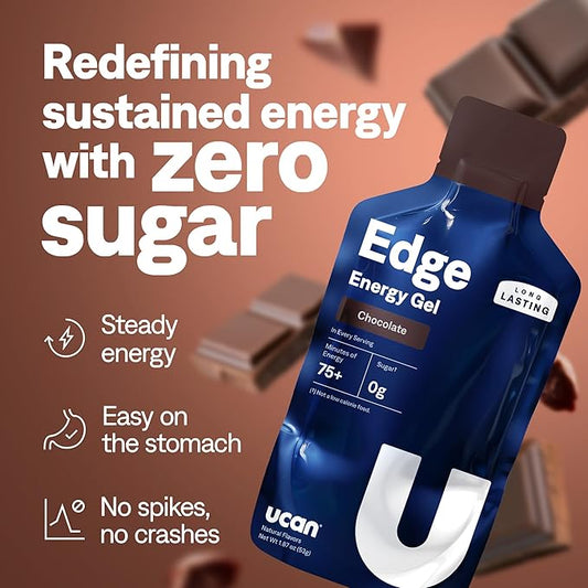UCAN Edge Energy Gel Shots, Chocolate (12, 2 Ounce Packets) for Running, Training, Workouts, Fitness, Cycling, Crossfit | Sugar-Free, Vegan, & Keto Friendly Energy