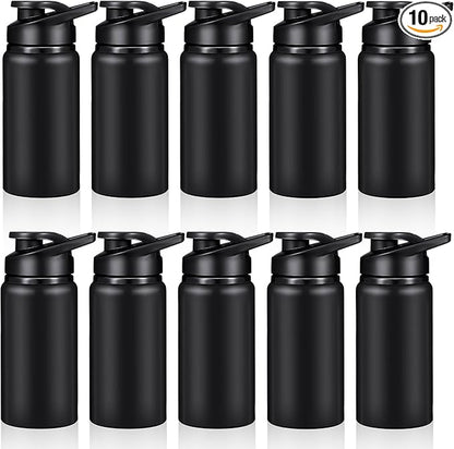 10 Pieces 13.5oz Reusable Aluminum Water Bottles Bulk Multicolor Outdoor Sports Water Bottles for Travel, Gym, Hiking, Cycling, Camping, Fishing, Snap Lid (Black)