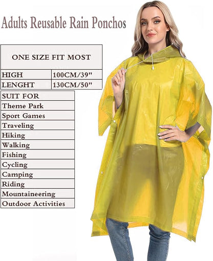 Reusable Rain Ponchos with Drawstring Hood for Adults, Waterproof Thicken Rain Coat, 2 Packs