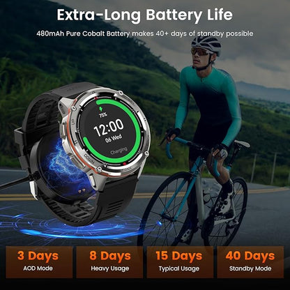 KOSPET Tank T3 Ultra Smart Watch GPS for Men, 5ATM Waterproof, Pressure&Altitude&Compass, Extra-Large Battery, Full Metal Body Rugged Military Smartwatch Bluetooth Calling-1.43” AMOLED Display