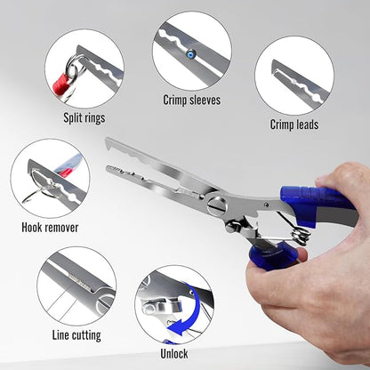Fish Hook Remover Tool & Fishing Pliers Kit – 2 Stainless Steel Hook Removers + 1 Split Ring Pliers, Quick & Safe Use, Non-Slip Handle, Magnetic Tip, Salt & Freshwater Fishing, Men’s Gift
