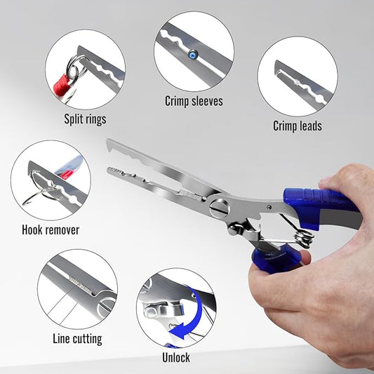Fish Hook Remover Tool & Fishing Pliers Kit – 2 Stainless Steel Hook Removers + 1 Split Ring Pliers, Quick & Safe Use, Non-Slip Handle, Magnetic Tip, Salt & Freshwater Fishing, Men’s Gift