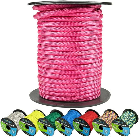 West Coast Paracord 550lb Paracord Spools – 7 Strand Type III Tactical Parachute Cord for Hiking, Camping, and Fishing – Neon Pink (100 ft)