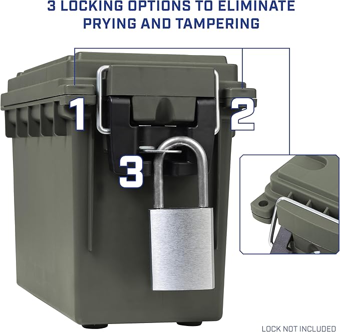Sheffield 12791 2-Pack Ammo Storage Box, Stackable .30 Cal Field Boxes, Water and Dust Resistant, Lockable Storage Box with Handle, Secures Hunting Gear, Supplies, and Bullets, Made in the USA, Green