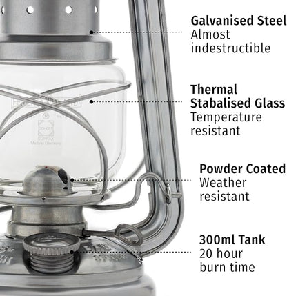 Outdoor Kerosene Fuel Lantern, German Made Weather Resistant Baby Special 276 Galvanized Hurricane Lamp for Camping or Patio, 10 Inches, Cobalt Blue